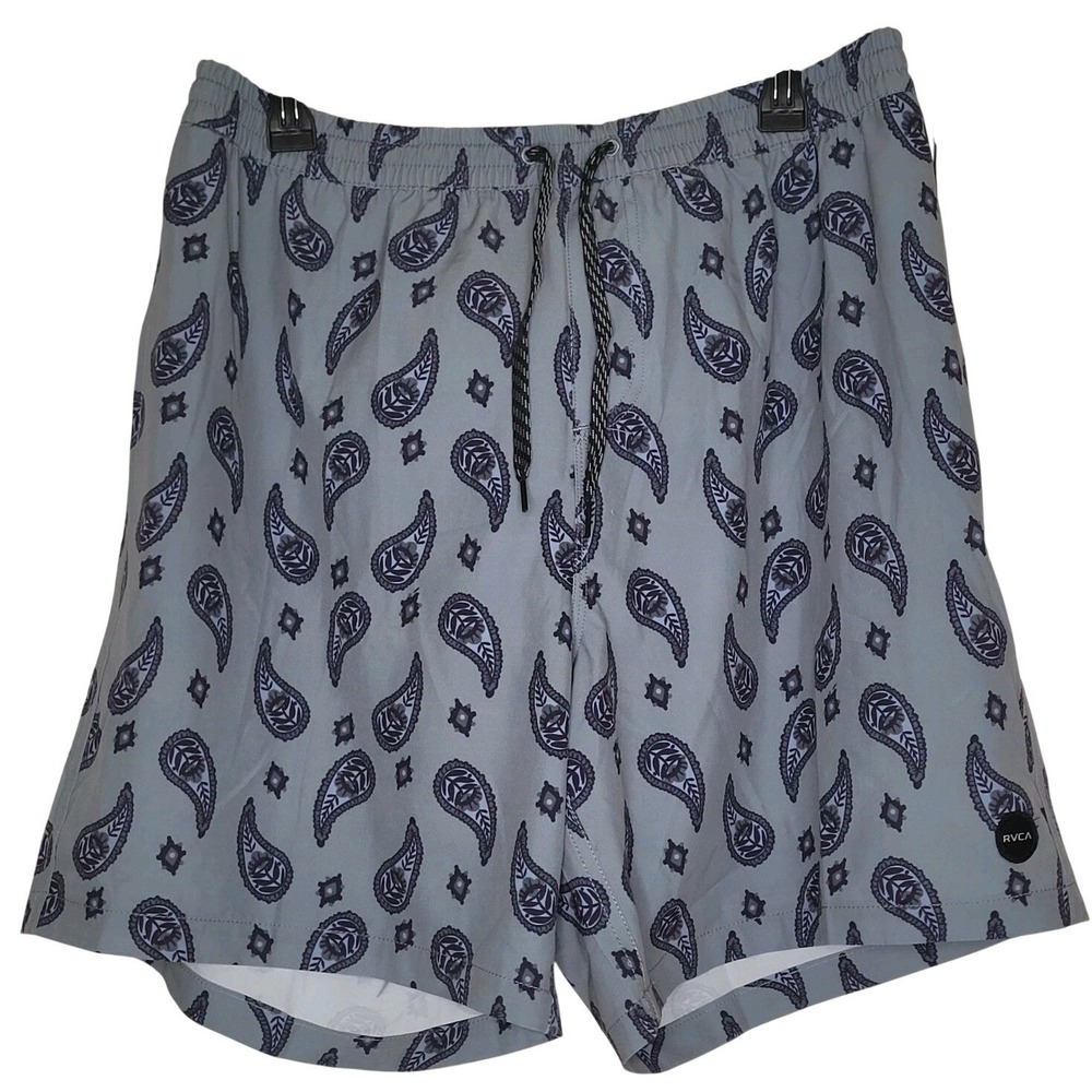RVCA Vaisley Board Shorts XXL Gray Navy Drawstring Pockets Lined Men's Swimwear